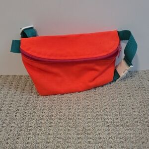 Vibrant Orange Fanny Pack with Teal Strap